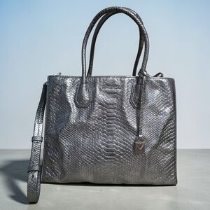 Michael Kors Mercer Medium Messenger Silver Snake Print Leather 3-in-1 Handbag